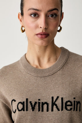 CALVIN KLEIN Maglioncino Donna In Cotone Con Scritta Frontale Marrone FW
