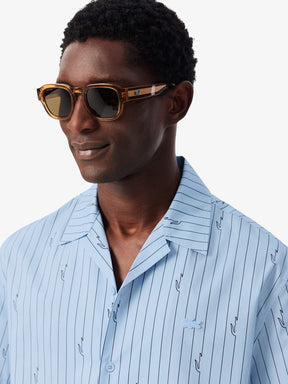 LACOSTE Coordinato Camicia Mezze Maniche e Pantaloncino Rigato Azzurro