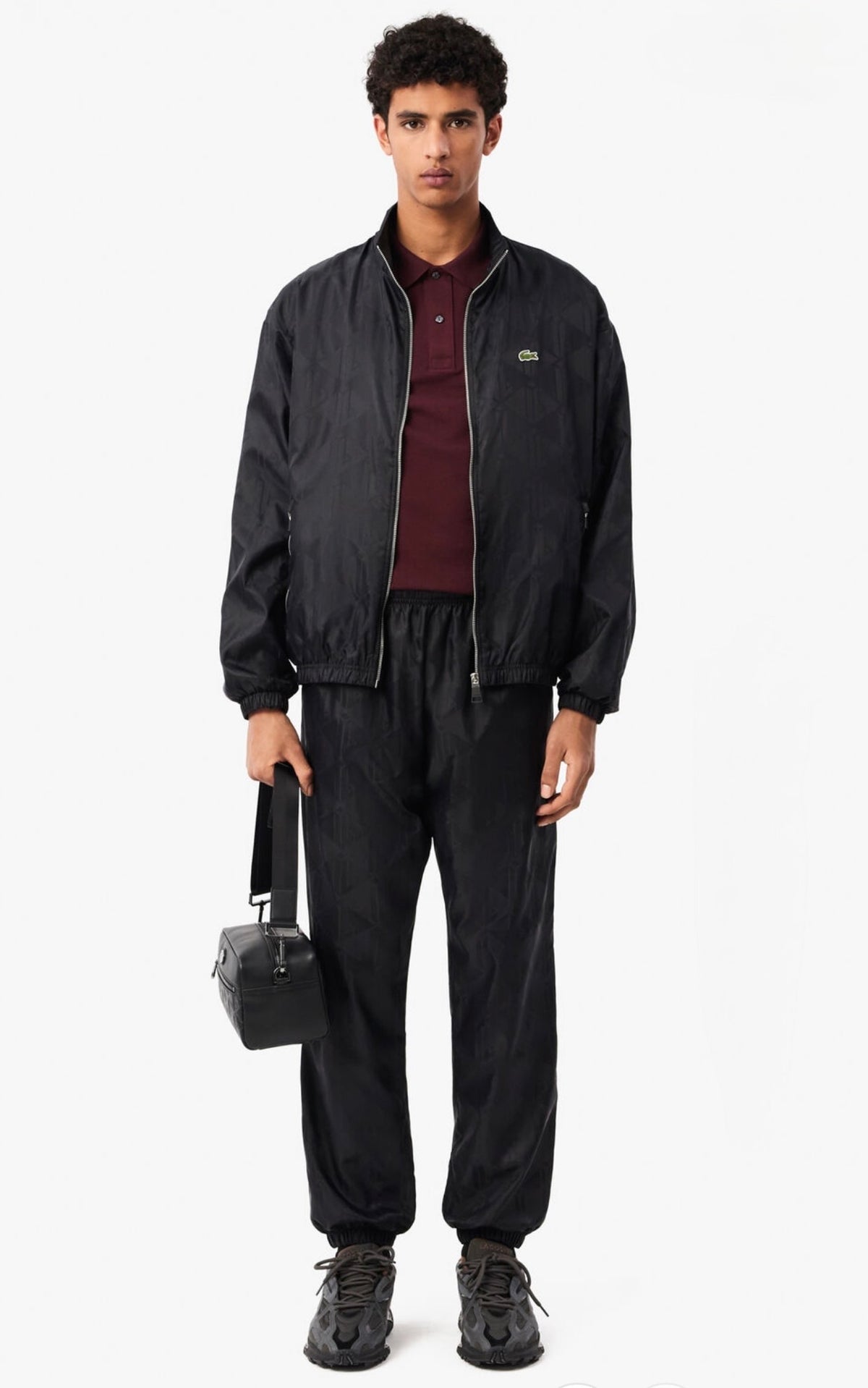 LACOSTE Tuta In Microfibra Con Loghi Tono Su Tono monogram Con Zip Nera