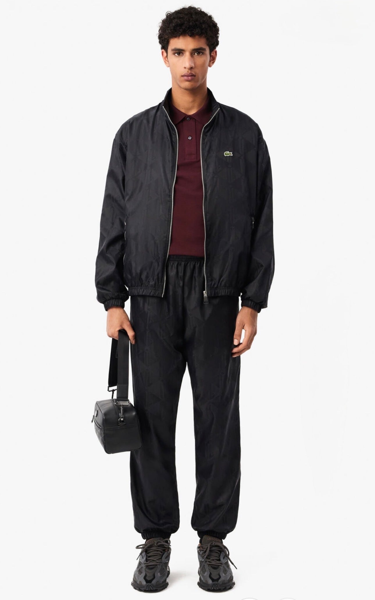 LACOSTE Tuta In Microfibra Con Loghi Tono Su Tono monogram Con Zip Nera