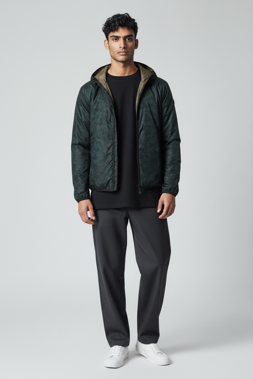 COLMAR Antivento Sfoderato Con Cappuccio Double Face Verde Camouflage/Beige