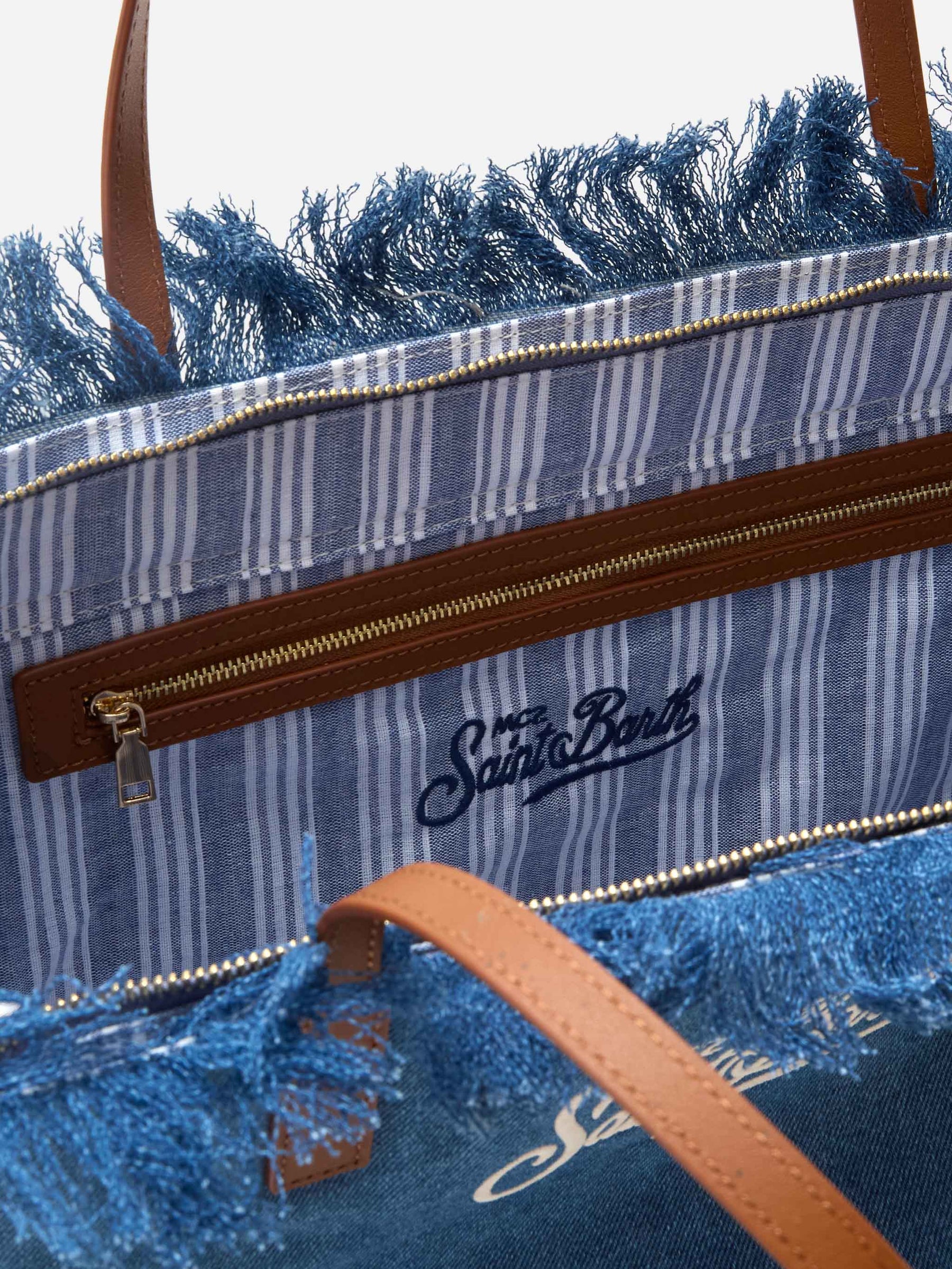 SAINT BARTH BORSA CITY REGULAR IN TESSUTO DENIM CON FRANGE