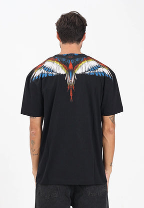 MARCELO BURLON COUNTY OF MILAN T-Shirt Con Stampa Ali Colorate Nera