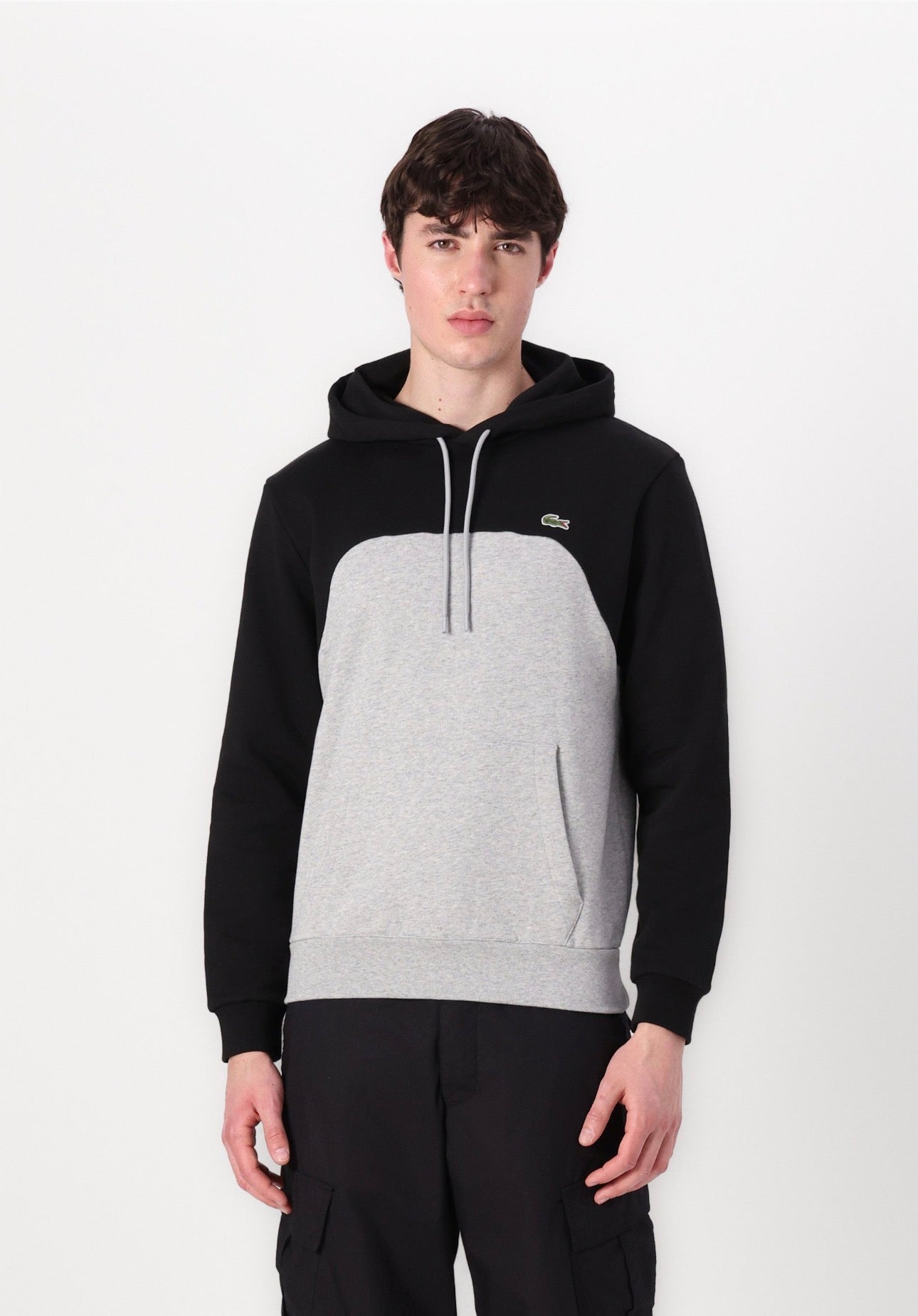 LACOSTE Felpa Con Cappuccio Felpata Nera/Grigia