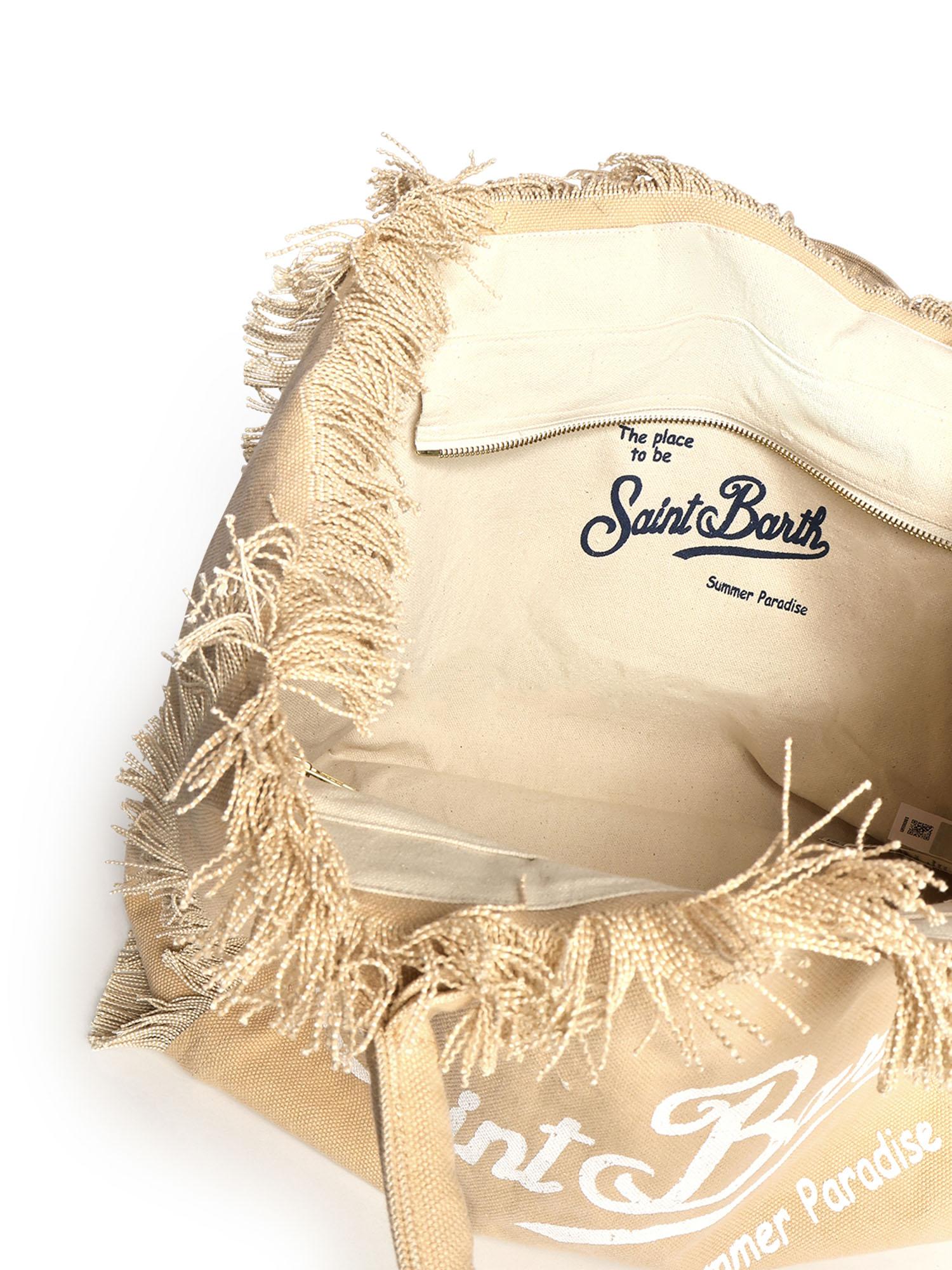 SAINT BARTH Borsa a spalla Borsa Vanity in canvas Beige Logo Bianco