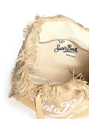 SAINT BARTH Borsa a spalla Borsa Vanity in canvas Beige Logo Bianco