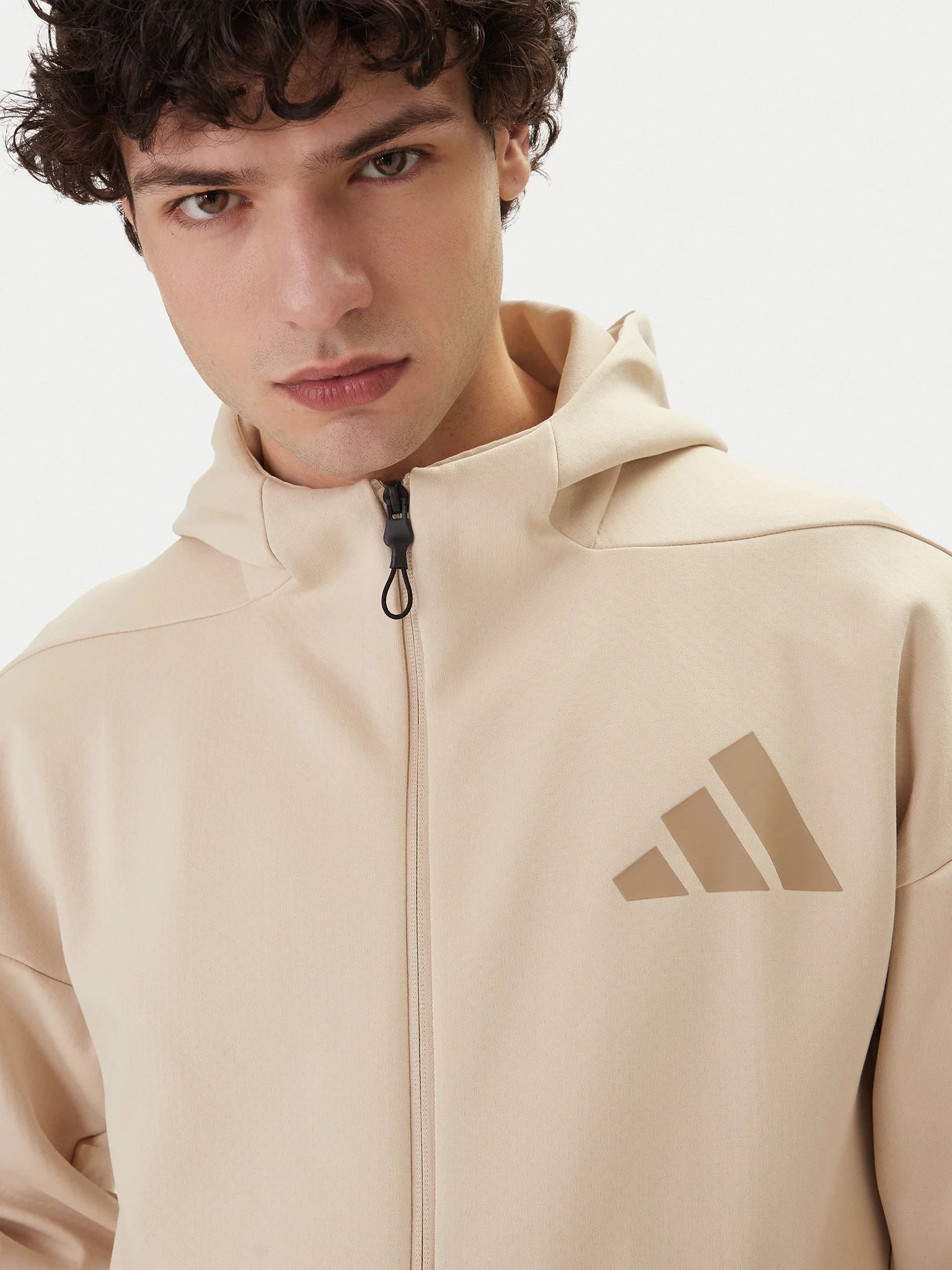 ADIDAS Tuta Completa Tech Con Zip Alle Tasche Con Cappuccio Beige