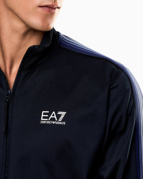 EMPORIO ARMANI Tuta Leggera Acetata Con Zip Senza Cappuccio Con Bande Blu