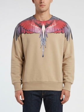 COUNTY OF MILAN Felpa Girocollo Marcelo Burlon Beige Con Ali Rosse E Viola