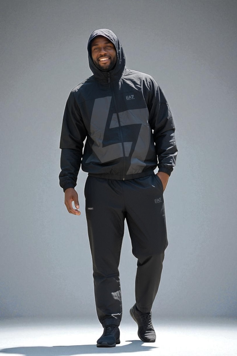 EMPORIO ARMANI Tuta Leggera In Microfibra Con Zip Doppio 7 Nera e Grigia 25/26