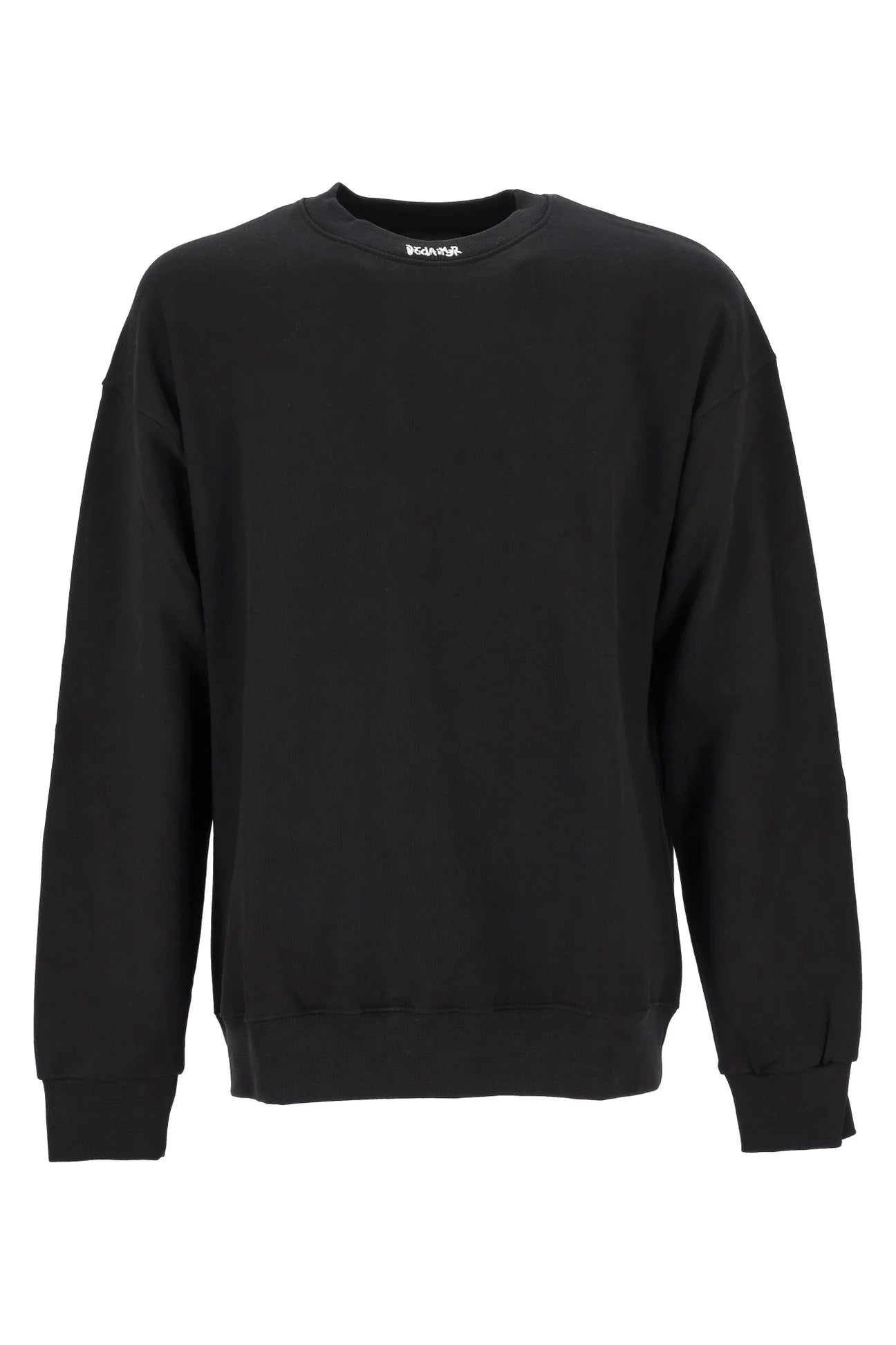 DISCLAIMER Felpa Girocollo Nera Logo Piccolo Bianco