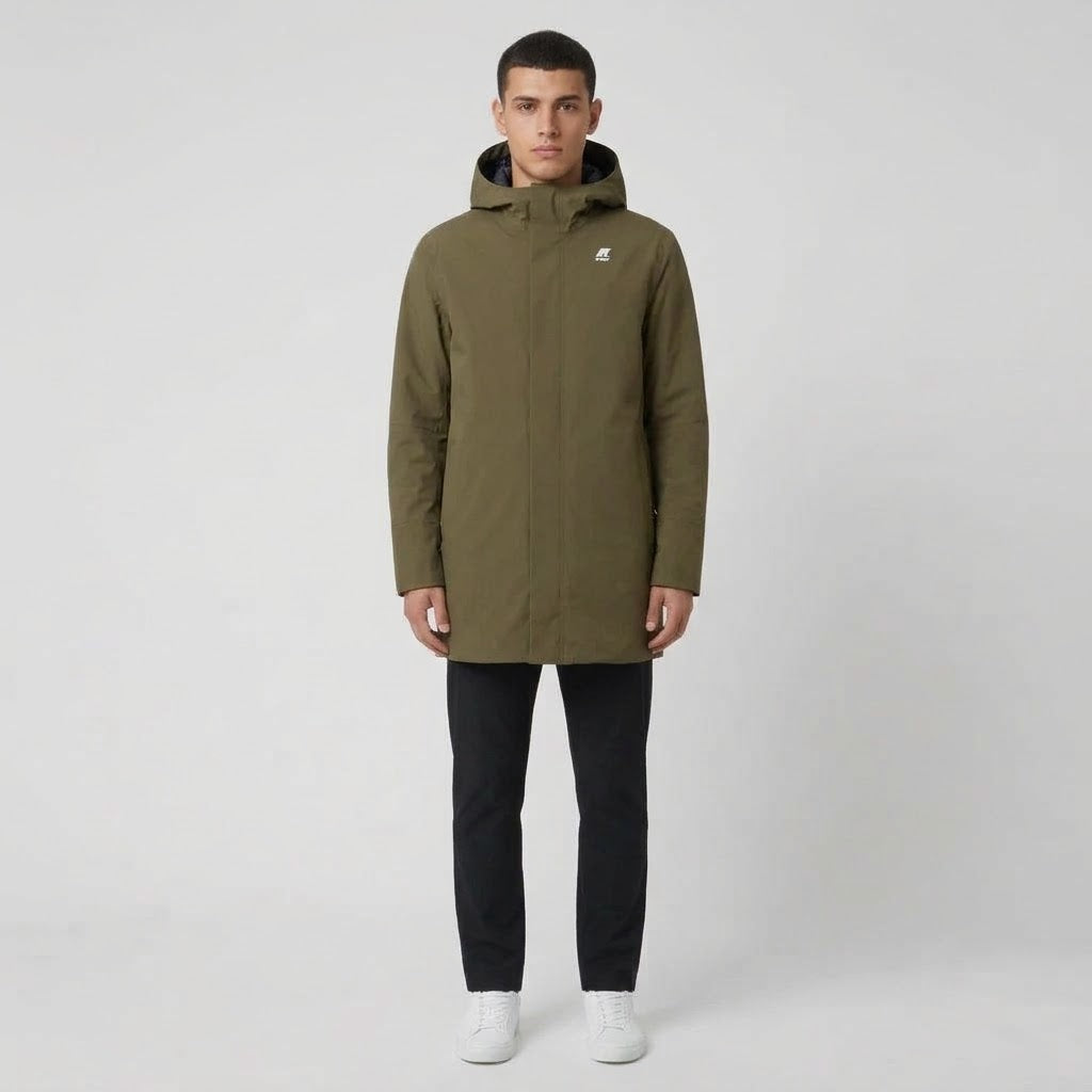 K-WAY Giubbotto Lungo Marlyn Bonded Con Cappuccio Verde Militare