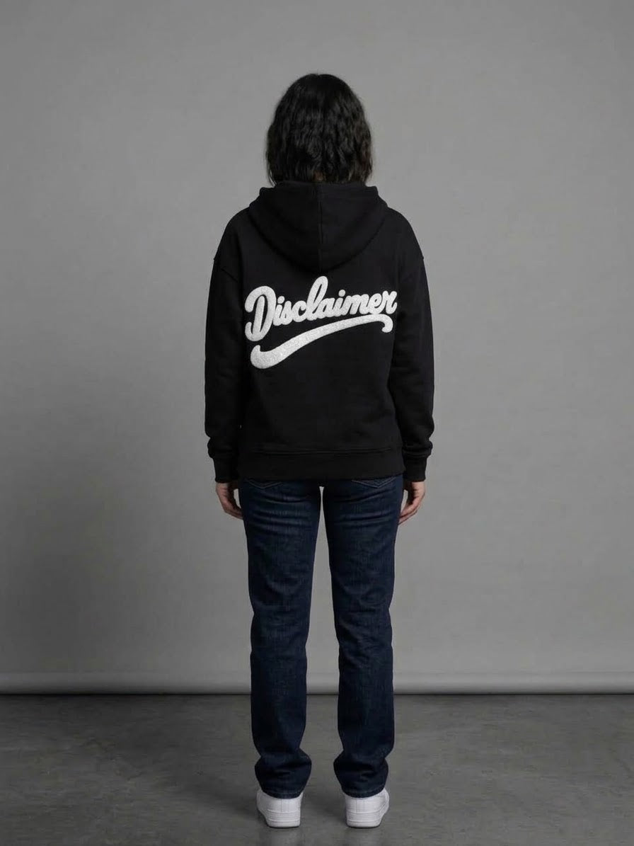 DISCLAIMER Felpa Con Zip e Cappuccio Scritta Retro Glitterata Donna Nero/Bianco