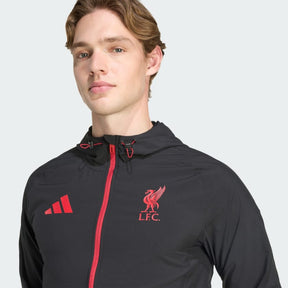 ADIDAS Tuta Liverpool Leggera In Microfibra Zip Rossa e Cappuccio Nera/Rossa