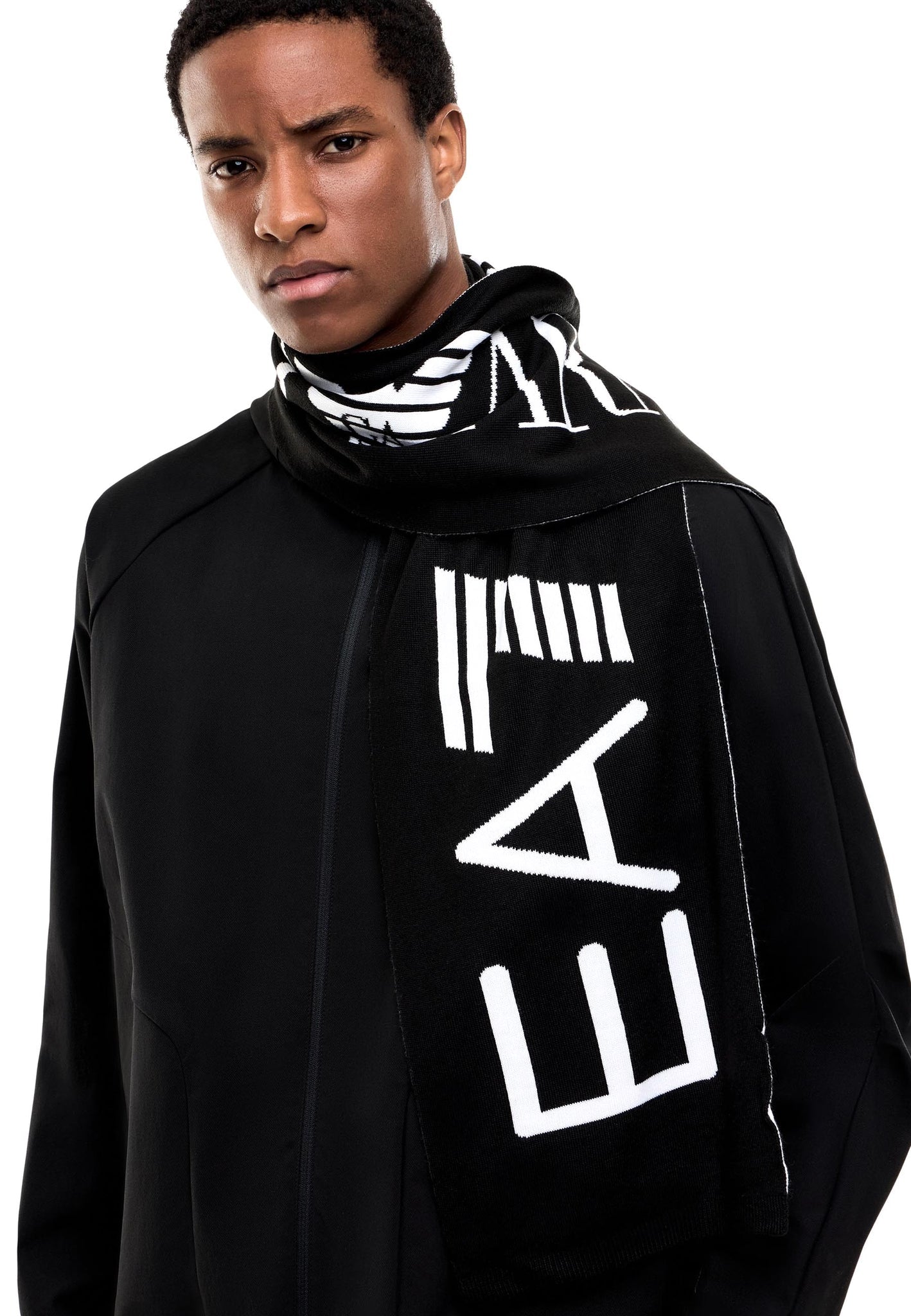EMPORIO ARMANI Sciarpa Con Logo Nero/Bianco