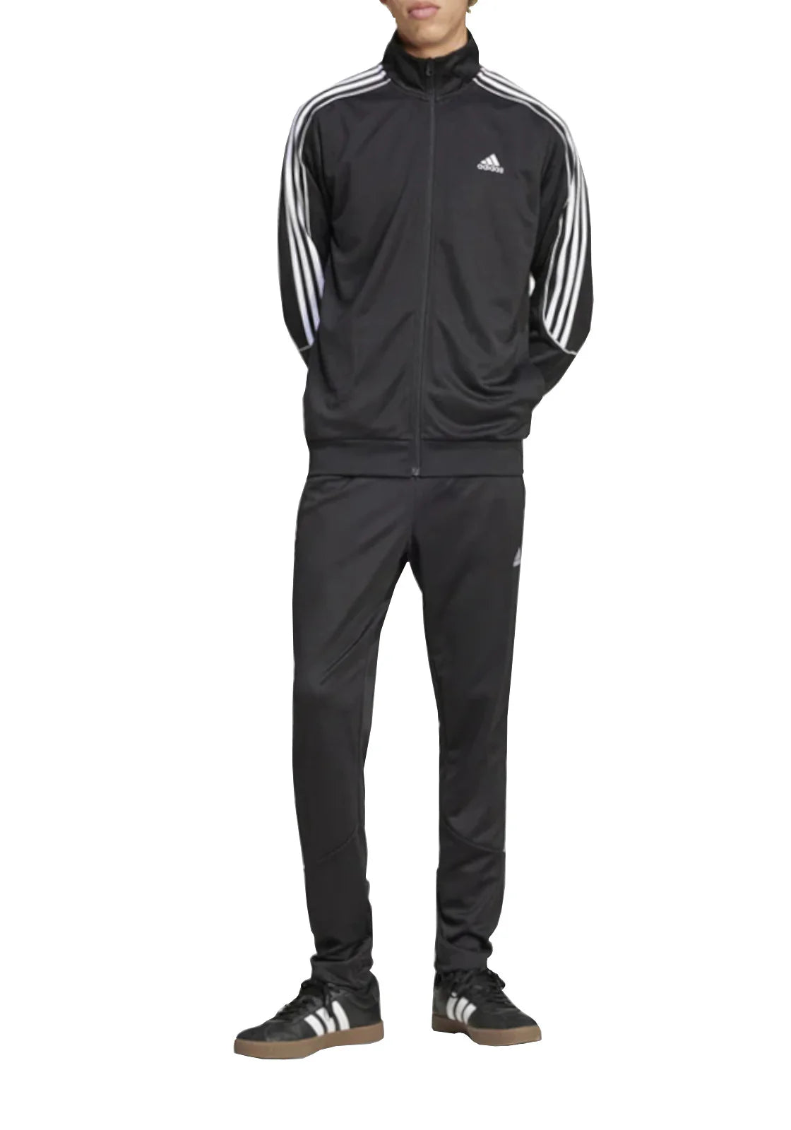 ADIDAS Tuta Leggera Acetata Con Zip Senza Cappuccio Con Strisce Laterali Nera/Bianca