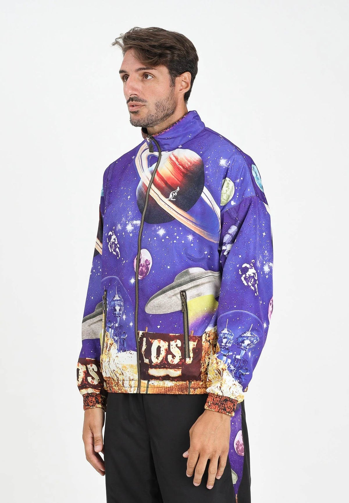 AUSTRALIAN Tuta Print Smash Jacket Leggera In Microfibra Con Zip Fantasia Saturno Viola/Nero 25/26