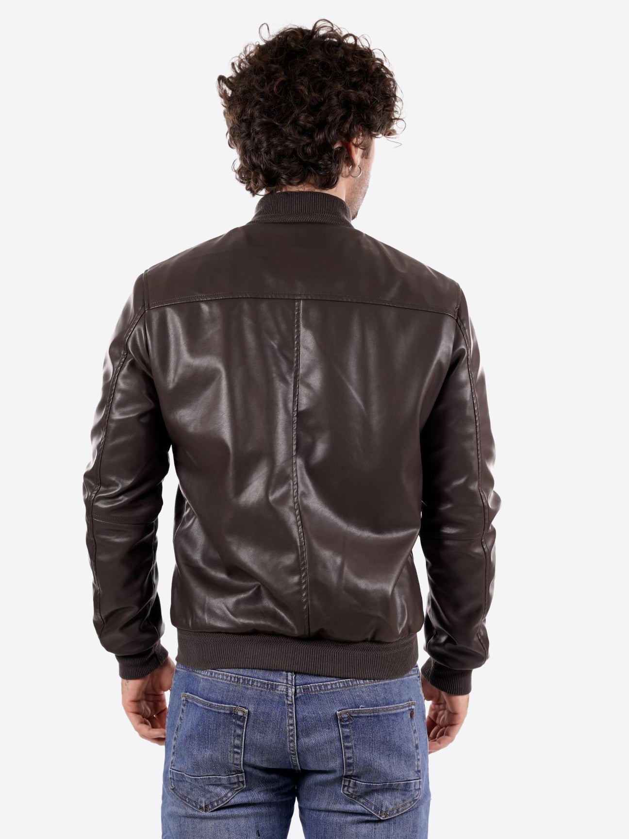 GIANNI LUPO Giacca In Ecopelle Collo Alto Marrone