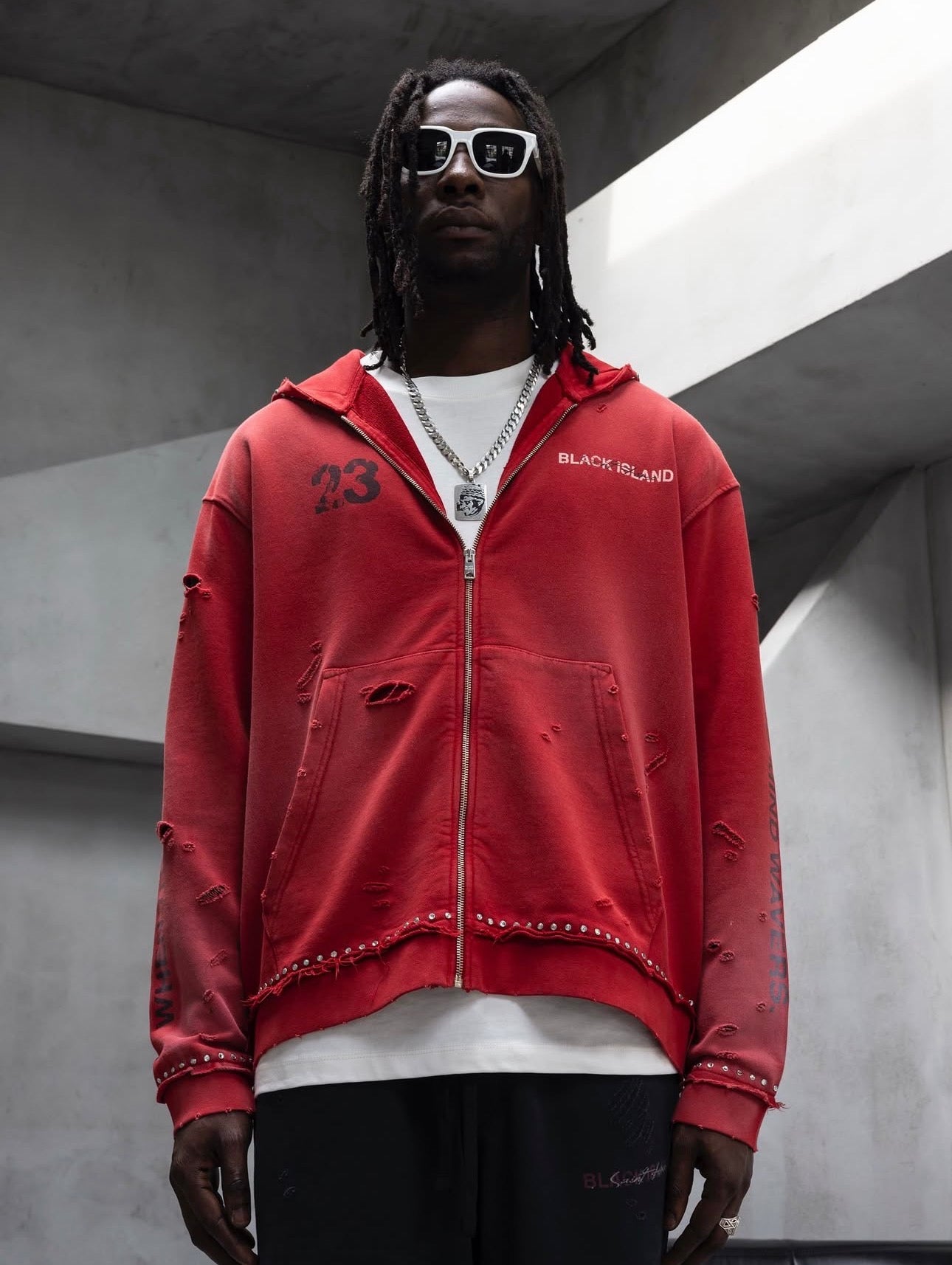 BLACK ISLAND Felpa Con Zip In Cotone Sfumata Con Stampa Retro Rossa