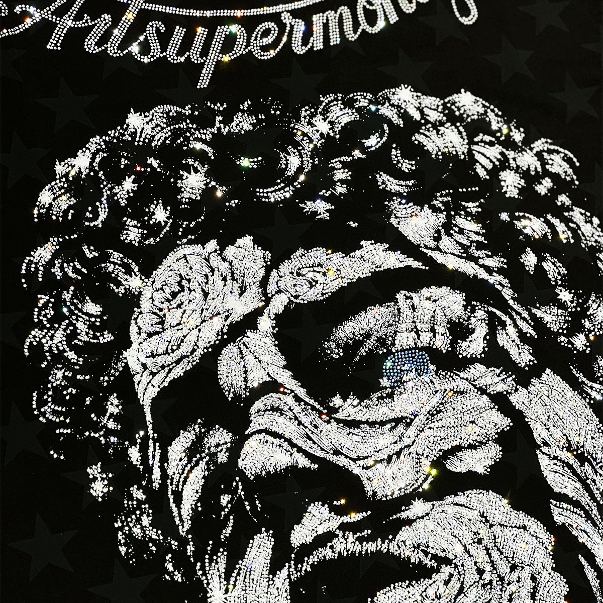 ART SUPER MONEY T-Shirt Holy Rose Con Stampa e Strass Fronte Retro Con Stampa Star Nera