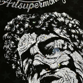 ART SUPER MONEY T-Shirt Holy Rose Con Stampa e Strass Fronte Retro Con Stampa Star Nera