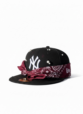 NEW ERA CUSTOM 59Fifty Cappello Visiera Piatta Chiuso Dietro Personalizzato Con Perle e Bandana Nero
