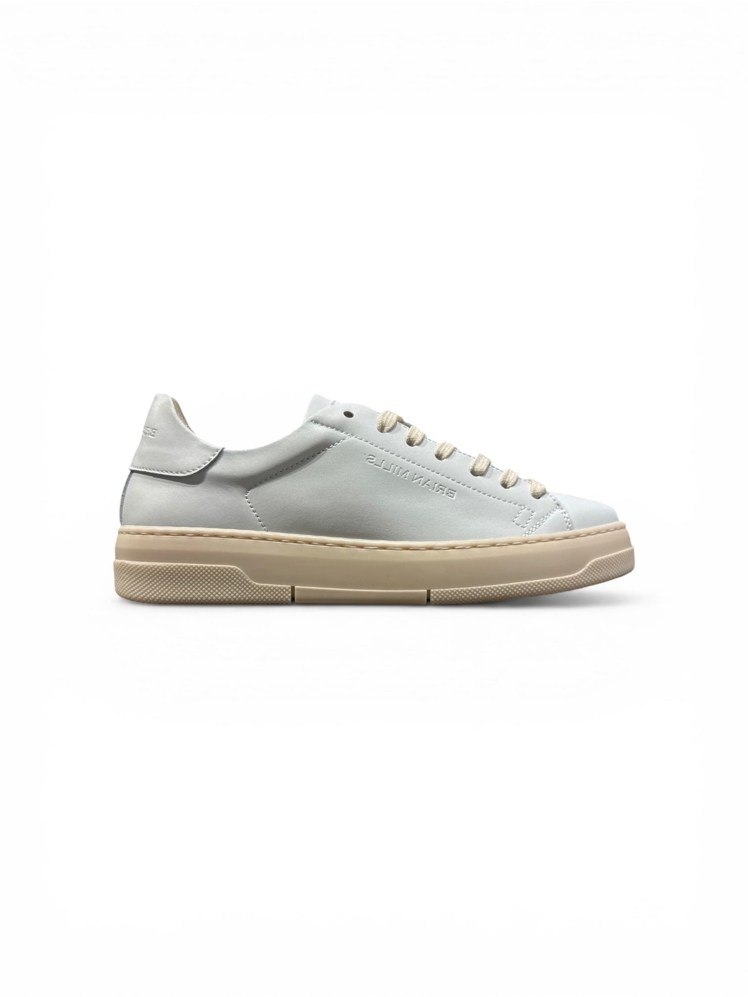 BRIAN MILLS Sneakers in Pelle Made in Italy Bianca Con Talloncino Bianco e Suola Beige