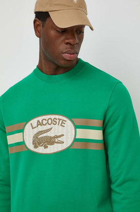 LACOSTE Felpa Girocollo con Stampa Frontale Verde
