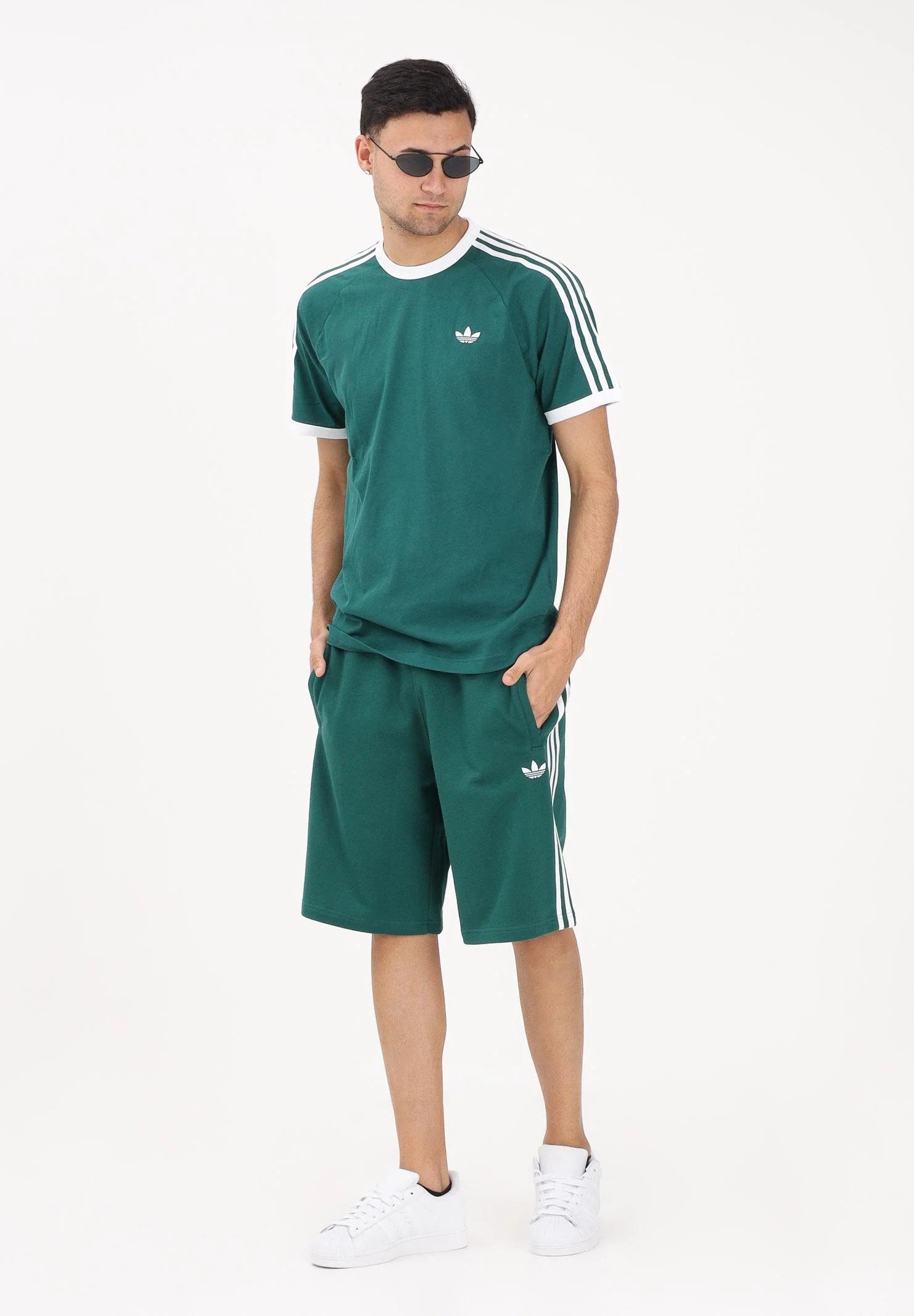 Adidas Originals Completino Uomo Verde Bande Laterali Bianche
