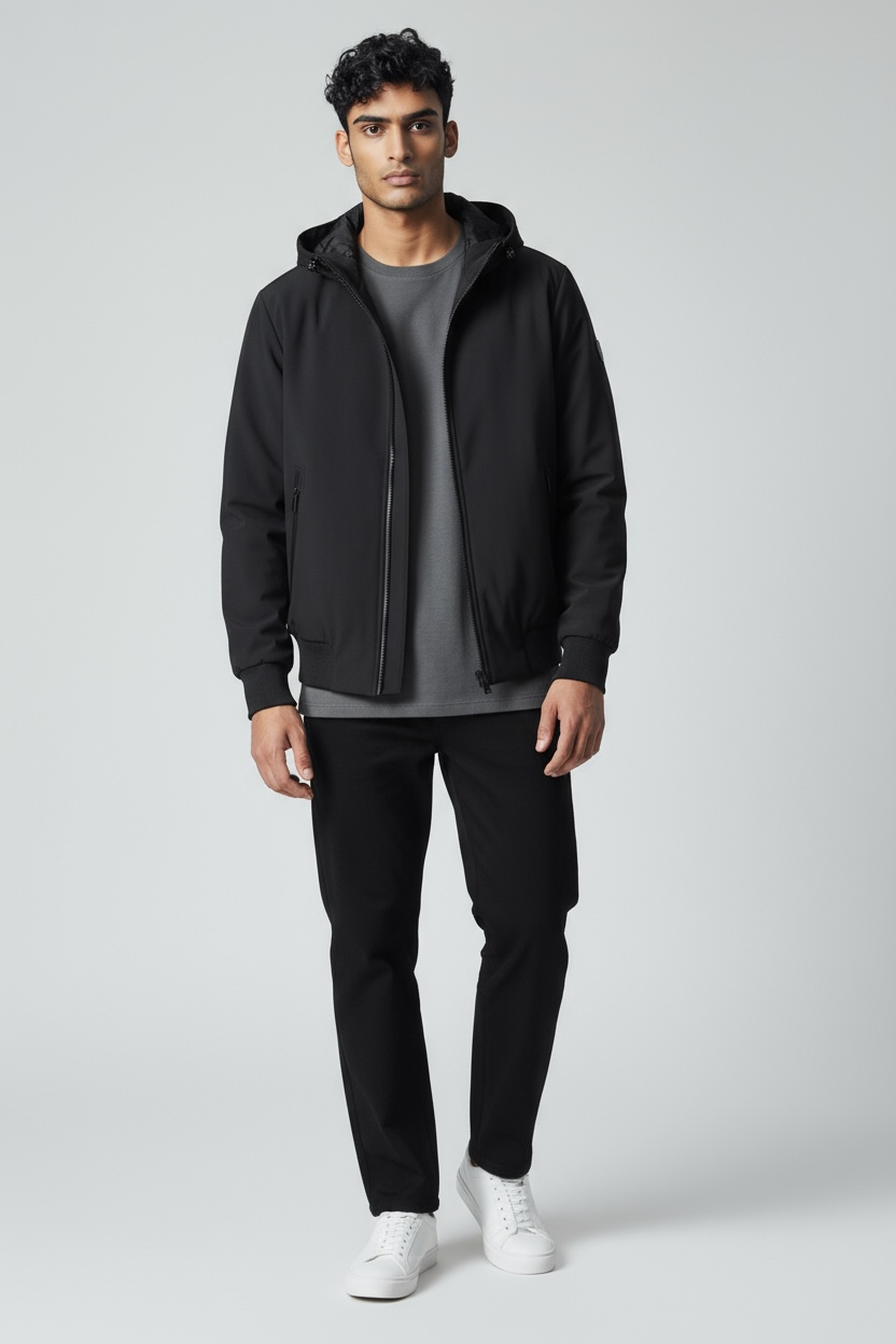 TREZ Giubbotto Invernale Liscio Pile Interno Con Cappuccio Nero