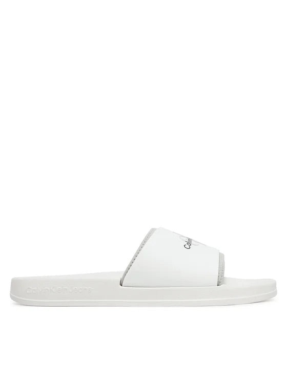 CALVIN KLEIN Ciabatta Bianca Con Fascia Grigia