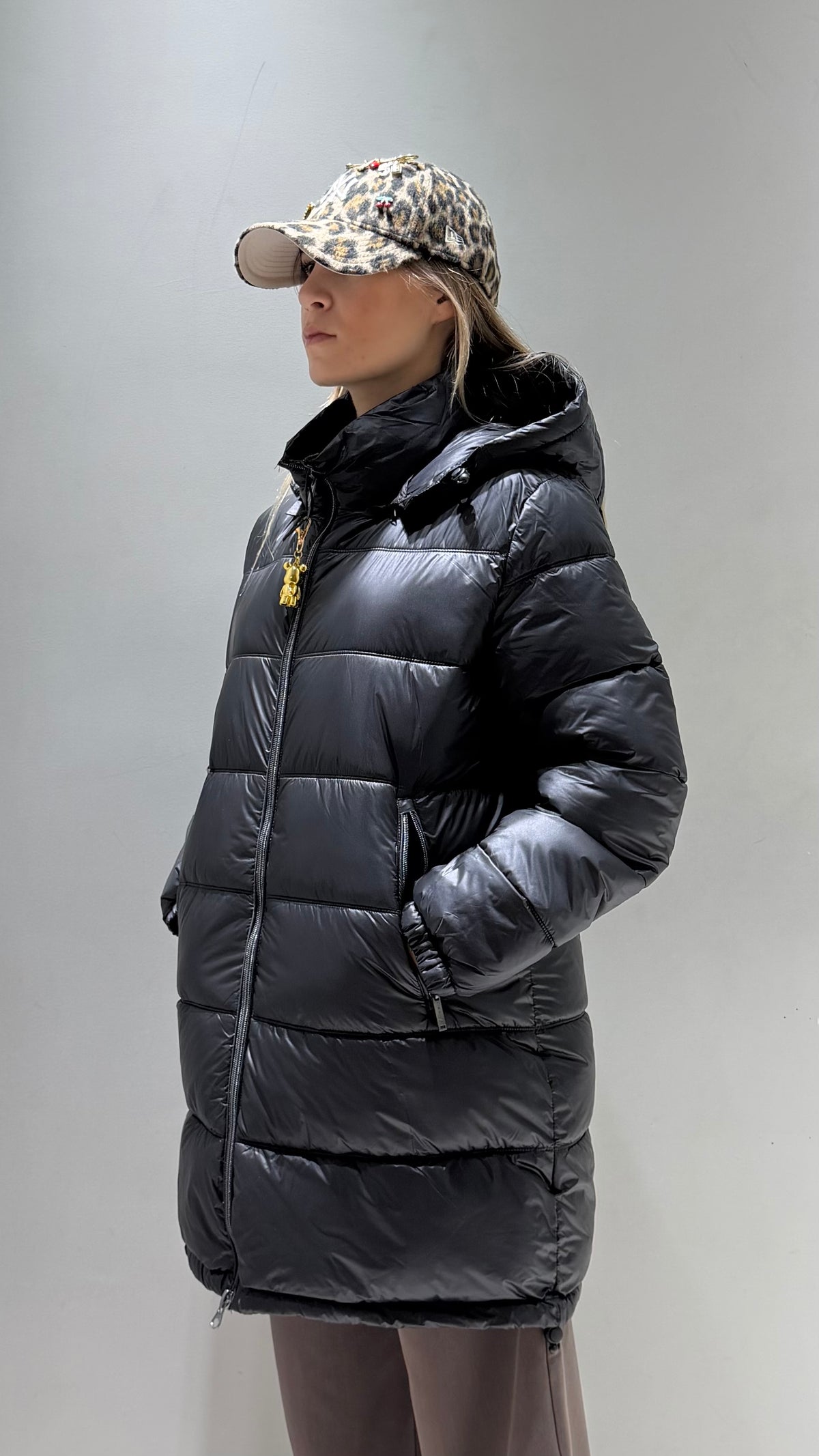 TREZ DONNA GIUBBOTTO FASCIATO LUNGO NERO