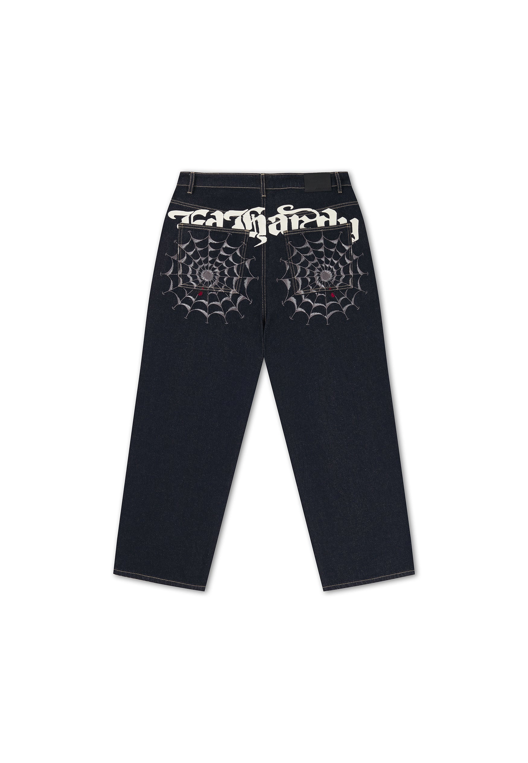 EH HARDY Jeans Baggy Con Patch Ragnatela e Stampa Retro Lavaggio Denim Blu Scuro