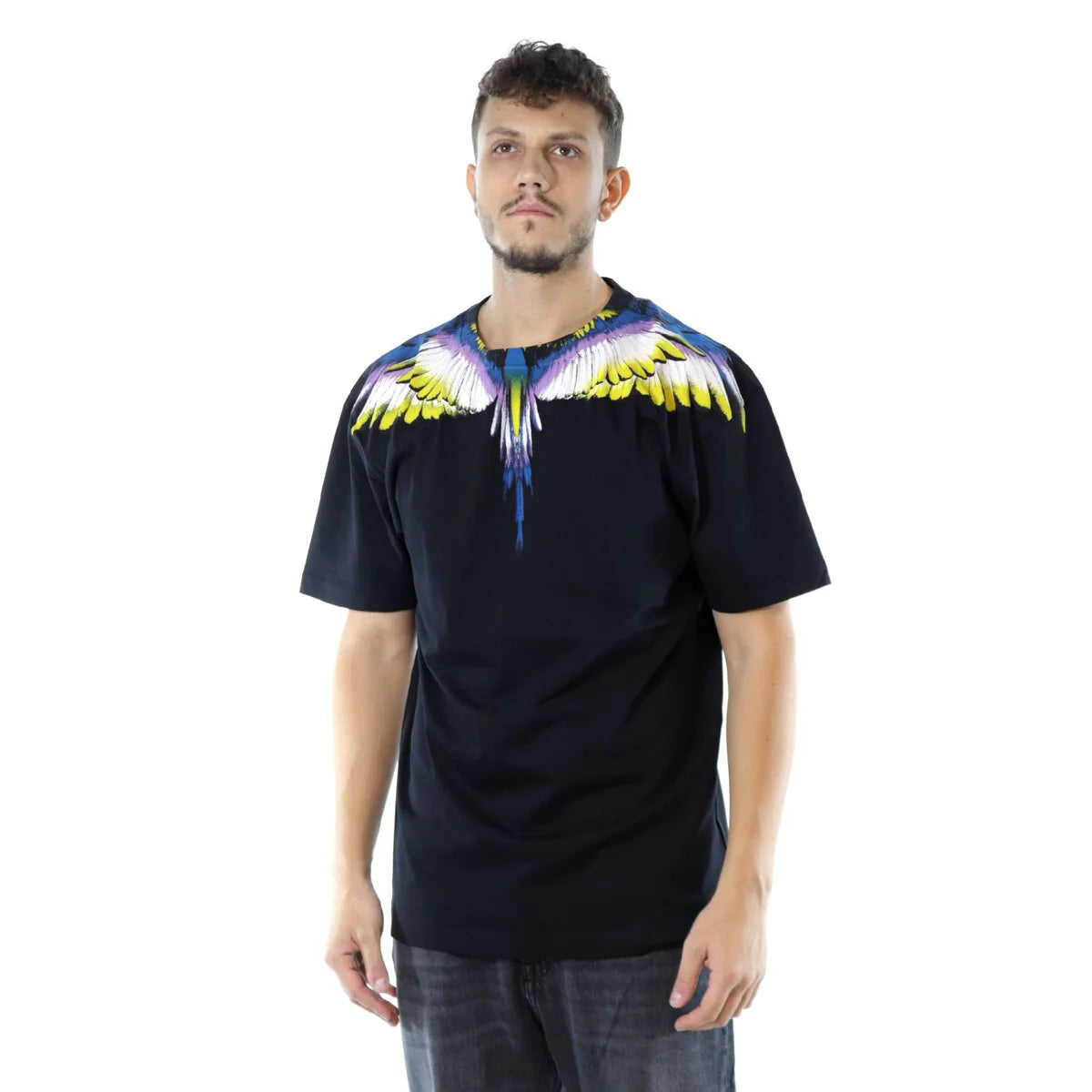 MARCELO BURLON COUNTY OF MILAN T-Shirt Con Stampa Ali Colorate Nera