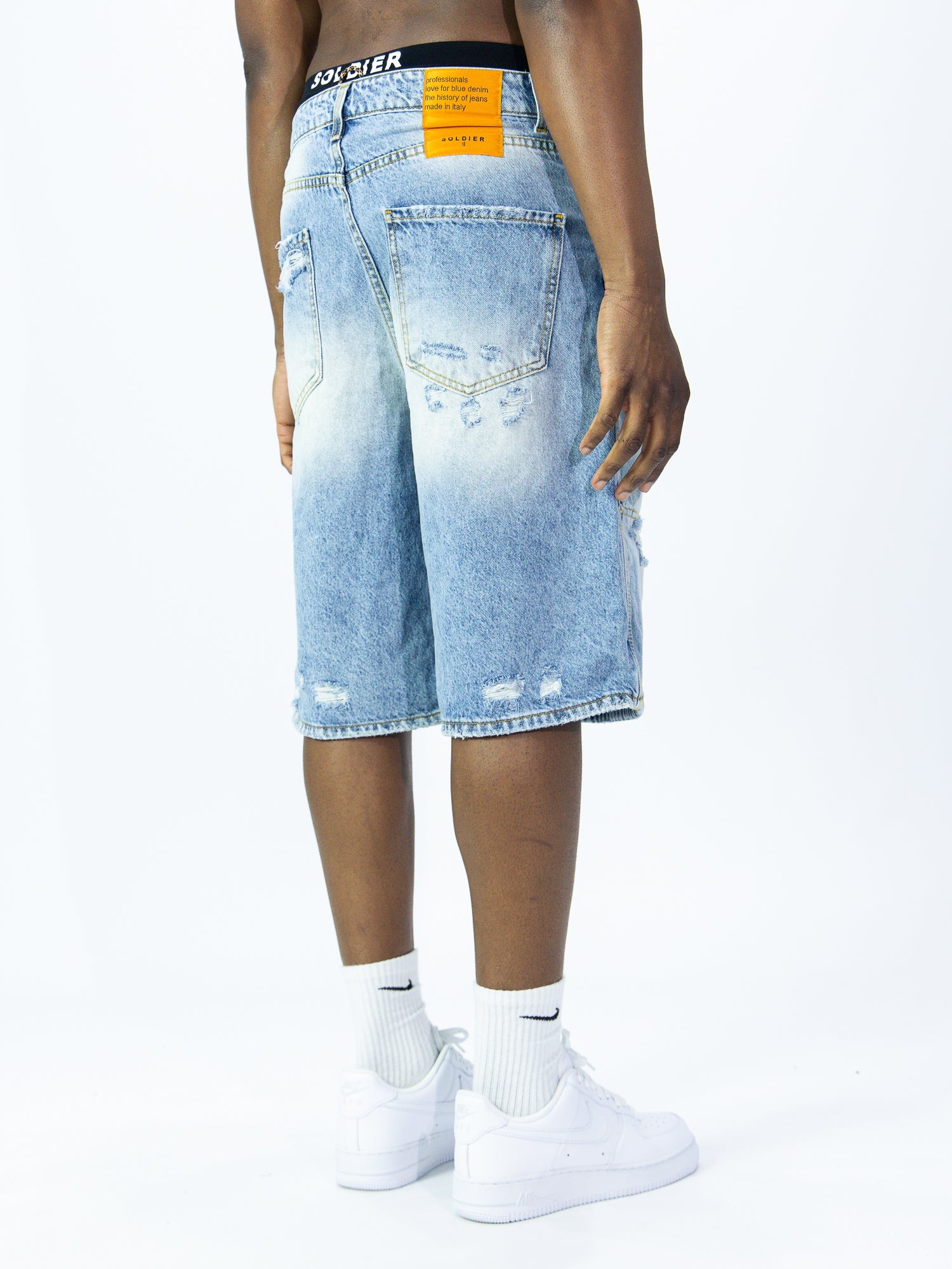 SOLDIER Bermuda Jorts Jeans In Denim Modello Carpenter Denim Chiaro Con Rotture