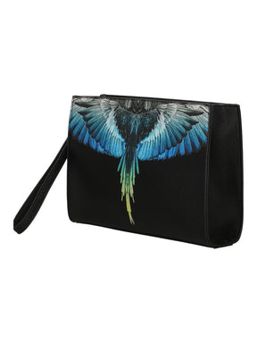 COUNTY OF MILAN MARCELO BURLON Pochette In Ecopelle Con Stampa Ali Blu Nero
