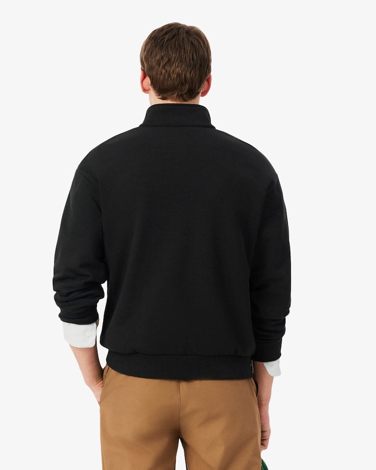 LACOSTE Felpa In Tessuto Felpato Collo Alto Mezza Zip Nera