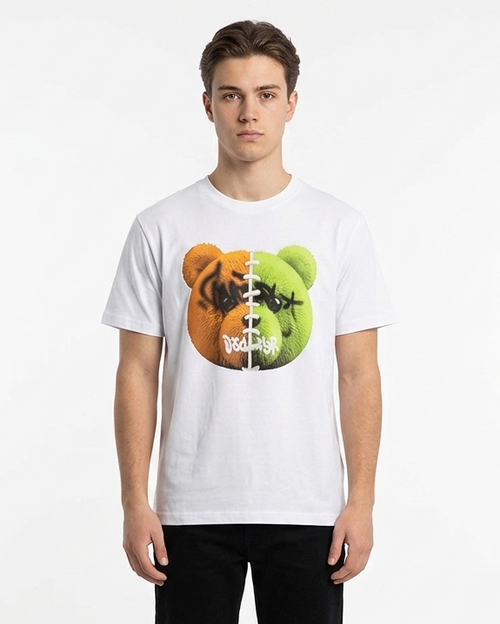 DISCLAIMER T-Shirt Basic Con Stampa Orsetto Bicolor Bianca