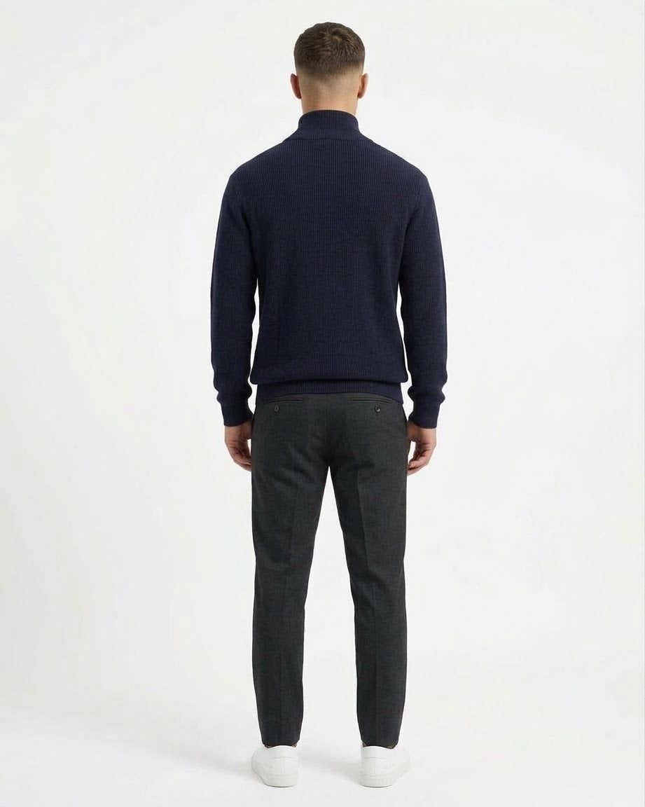 GIANNI LUPO Maglioncino Collo Alto Mezza Zip Blu Navy