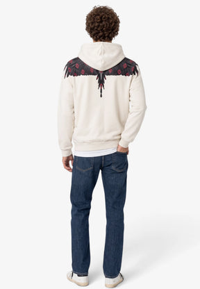COUNTY OF MILAN Felpa Con Cappuccio Marcelo Burlon Bianca Con Ali Grigio/Rosso