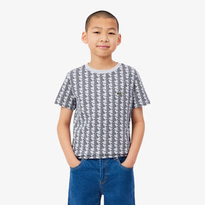 LACOSTE T-Shirt Monogram Bambino/Bambina Basic Grigia/Nera