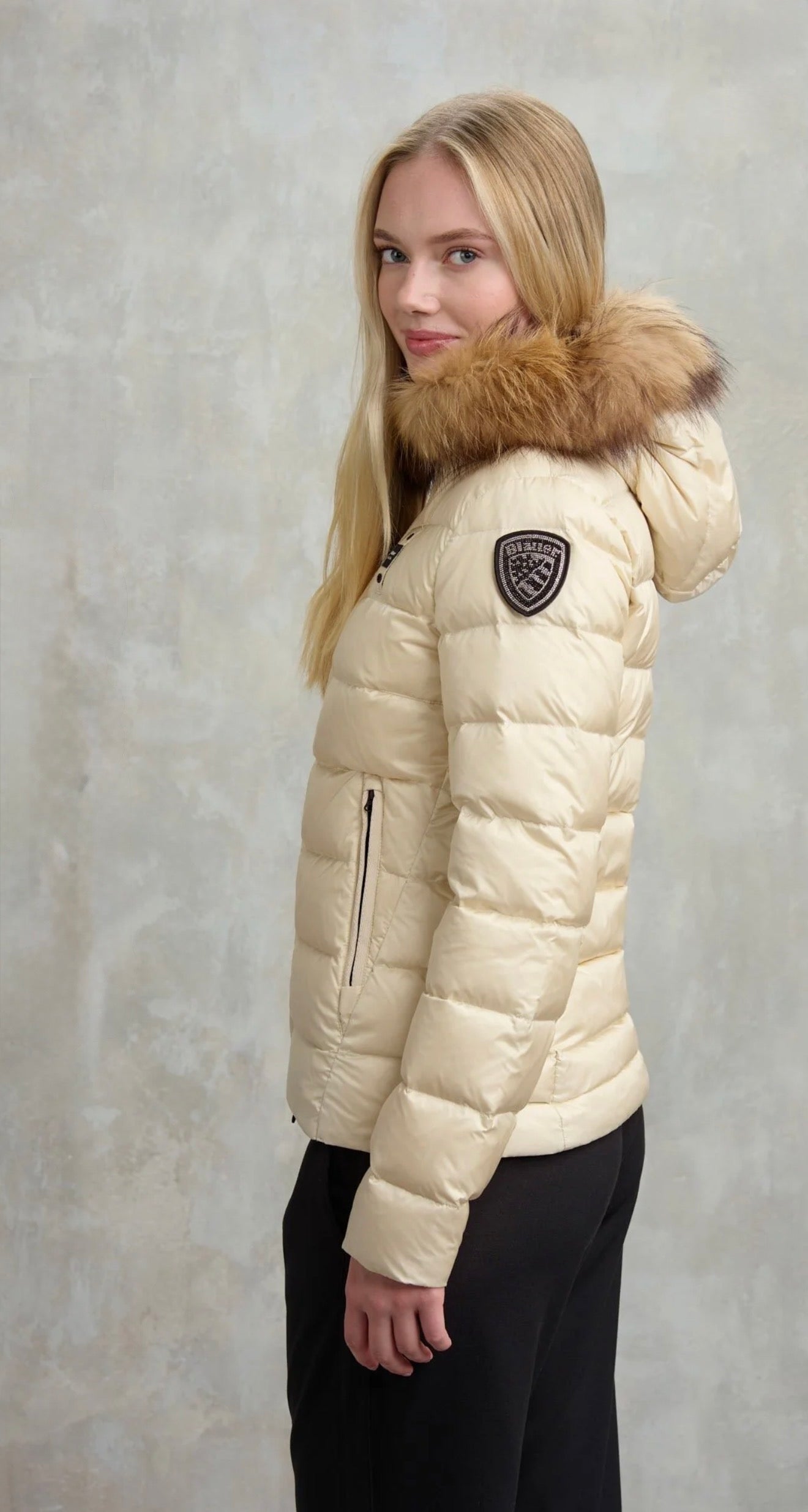 BLAUER Giubbotto Donna Piumino Fasciato Con Pelliccia Beige