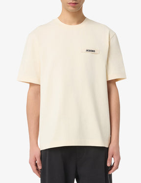 JACQUEMUS T-Shirt In Cotone Con Logo In Rilievo Beige