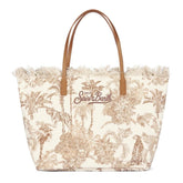 SAINT BARTH BORSA CITY REGULAR IN CANVAS BEIGE DETTAGLI MARRONI CON FRANGE