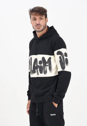 DISCLAIMER Felpa Con Cappuccio Logo Centrale Nera e Panna