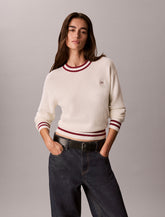 CALVIN KLEIN Donna Maglione In Maglia Di Cotone Con Finiture a Righe Beige