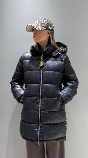 TREZ DONNA GIUBBOTTO FASCIATO LUNGO NERO