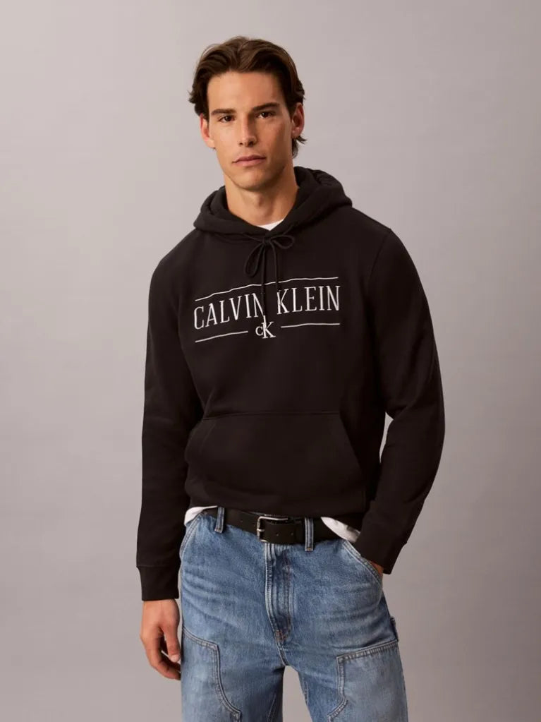 CALVIN KLEIN Felpa Con Cappuccio Misto Cotone Varsity Nera 26/27