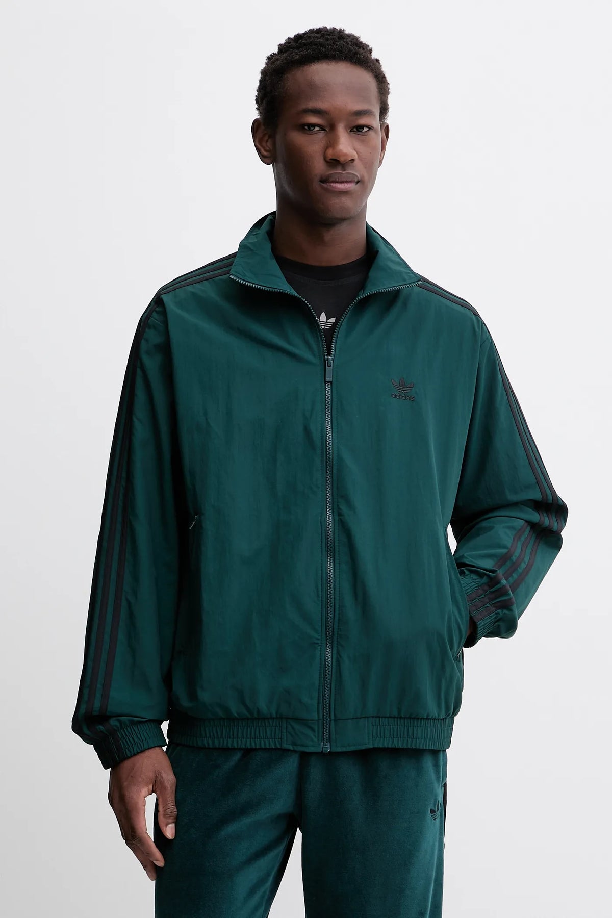 ADIDAS ORIGINALS Tuta In Microfibra Con Zip Senza Cappuccio Con Strisce Laterali Verde/Nera  25/26