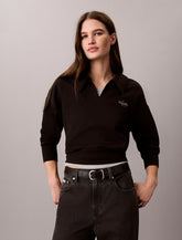 CALVIN KLEIN Donna Felpa Con Scollo a V e Colletto Con Logo Piccolo Frontale Nero